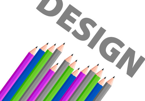 Bleistifte in verschiedenen Farben mit dem Wort Design dahinter