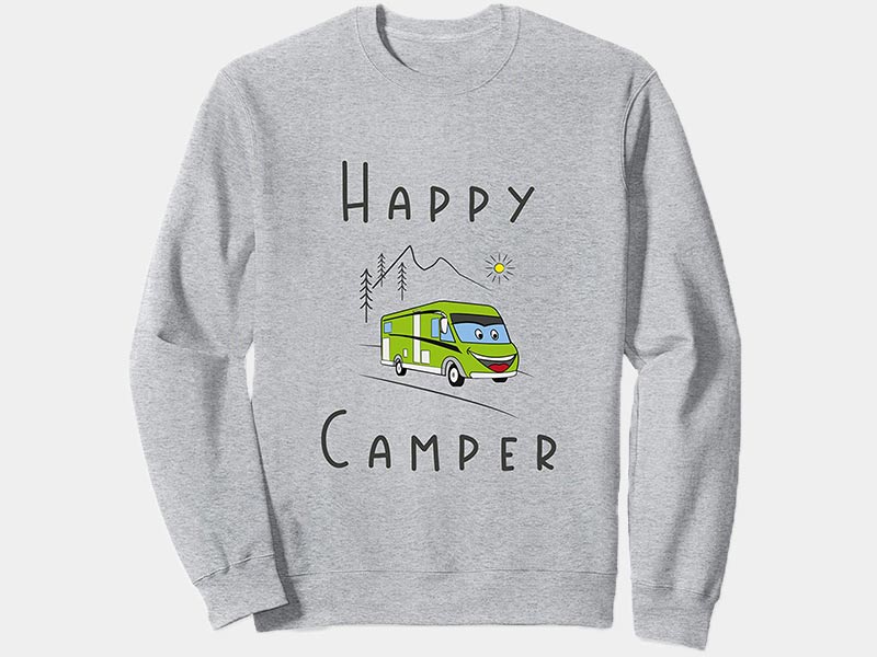 Happy Camper Sweatshirt - Wohnmobil mit Smiley Face und Schriftzug - Happy Camper