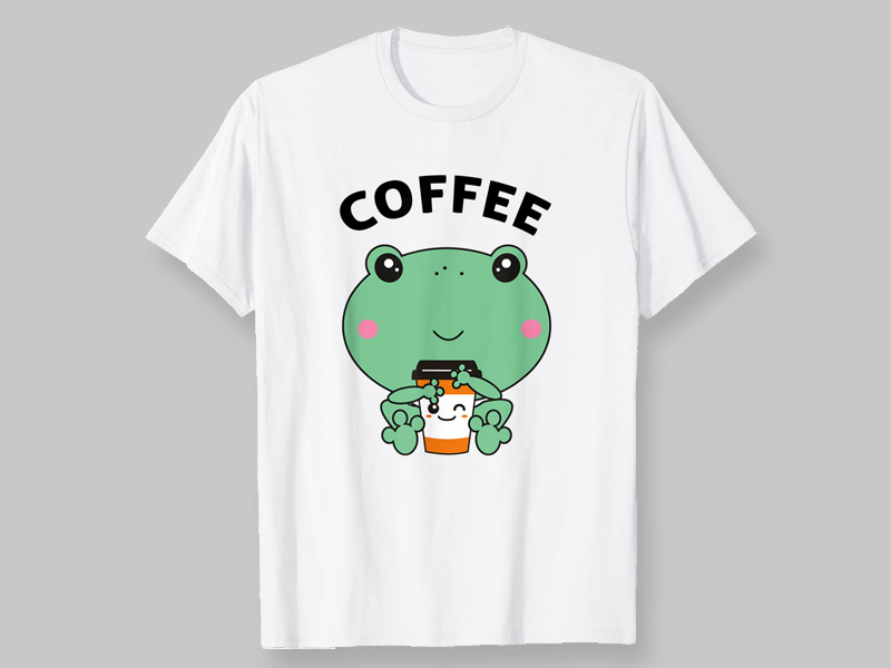 weisses T-Shirt mit kawaii frog und dem Schriftzug Coffee